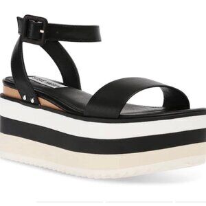 Steve Madden Black Platform Sandals Striped Sole Size 9.5 Straps Adjustable